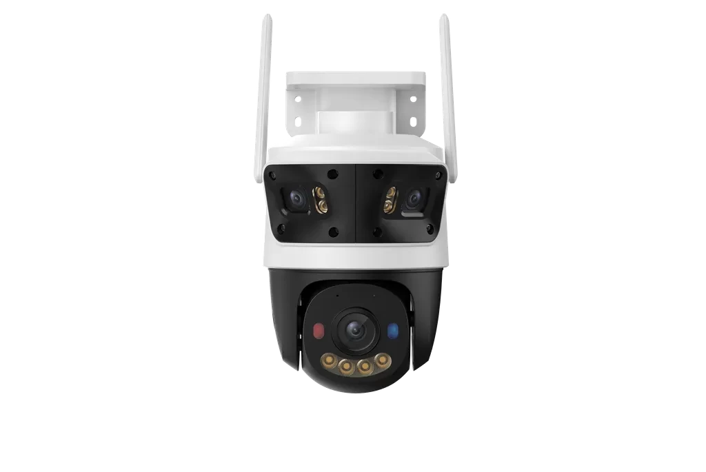 IPC-S7UN-11M0WED. Cámara IMU Cruiser Triple 11MP lente tripe, 2 lente fijos de 3MP 1 lente PT de 5MP cámara de exterior audio bidireccional.